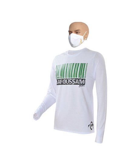 Image sur T-shirt longues manches en coton + masque - Bafoussam - Made in Cameroon - Blanc