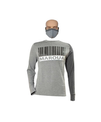 Image de T-shirt longues manches en coton + masque - Maroua - Made in Cameroon - Gris