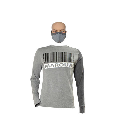 Image sur T-shirt longues manches en coton + masque - Maroua - Made in Cameroon - Gris