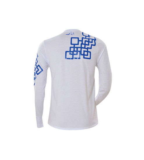 Image sur T-shirt longues manches en coton + masque - Carreaux bleu - Made in cameroon - Blanc