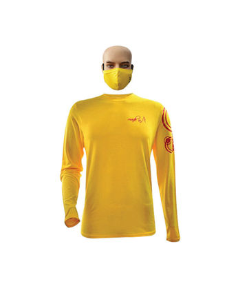 Image de T-shirt longues manches en coton + masque - Cercle rouge - Made in cameroon - Jaune