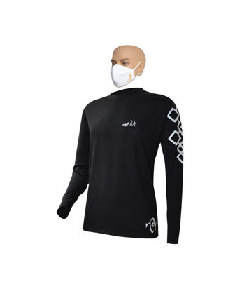 Image de T-shirt longues manches en coton + masque - Carreaux blanc - Made in cameroon - Noir