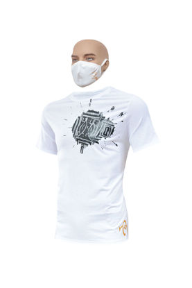 Image de T-shirt en Coton + masque - courtes manches - Tache noire - Made In Cameroon - Blanc