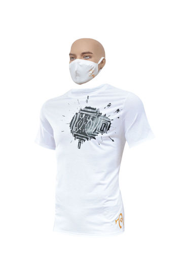 Image sur T-shirt en Coton + masque - courtes manches - Tache noire - Made In Cameroon - Blanc