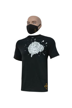 Image de T-shirt en Coton + masque - Courtes manches - Tache blanche - Made In Cameroon - Noir