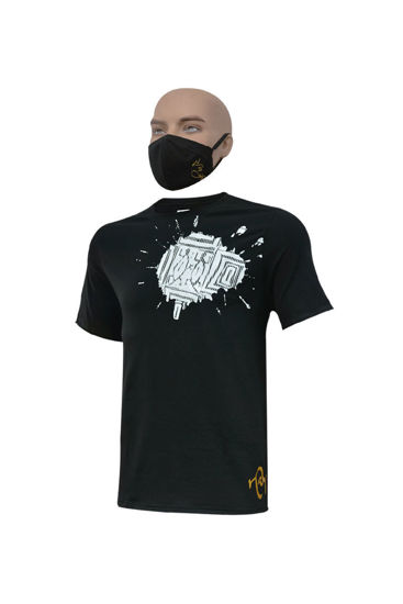 Image sur T-shirt en Coton + masque - Courtes manches - Tache blanche - Made In Cameroon - Noir
