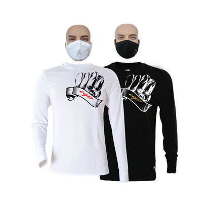 Image de T-shirt en coton - Longues manches + masque - Up collection - 2 pièces - Made in Cameroon - Blanc et noir