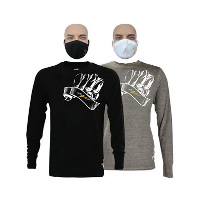 Image de T-shirt en coton - Longues manches + masque - Up collection - 2 pièces - Made in Cameroon - Gris et noir