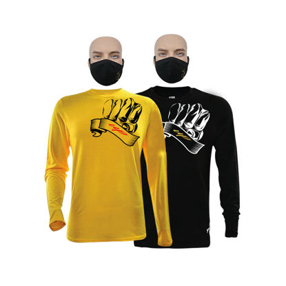 Image de T-shirt en coton - Longues manches + masque - Up collection - 2 pièces - Made in Cameroon - Jaune et noir