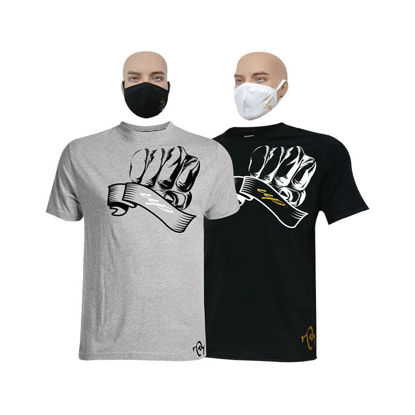 Image de T-shirt en Coton + masque - Courtes manches - Up collection - Made In Cameroon - 2 pièces - Gris et Noir