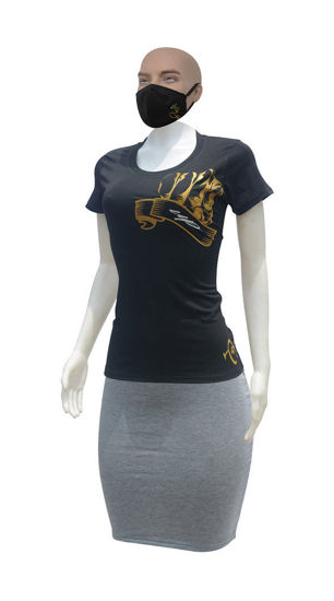 Image sur T-shirt, jupe et masque en coton - Up collection - Made in Cameroon - Noir et gris