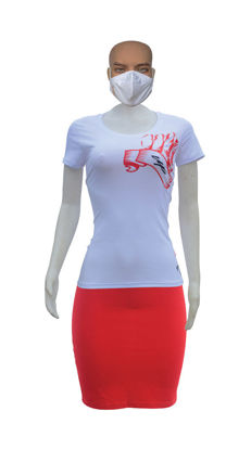 Image de T-shirt, jupe et masque en coton - Up collection - Made in Cameroon - Blanc et rouge