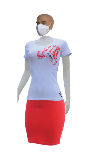 Image sur T-shirt, jupe et masque en coton - Up collection - Made in Cameroon - Blanc et rouge