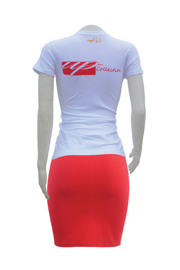 Image sur T-shirt, jupe et masque en coton - Up collection - Made in Cameroon - Blanc et rouge
