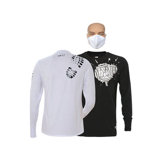 Image sur T-shirt en coton longues manches + masque - Tache blanche et semelle noire - 2 pièces - Made in Cameroon - Blanc et noir
