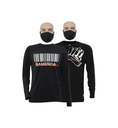 Image de T-shirt en coton longues manches + masque - Bamenda et Up collection - 2 pièces - Made in Cameroon - Noir