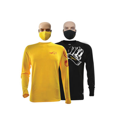 Image de T-shirt en coton longues manches + masque - Cercle rouge et Up collection - 2 pièces - Made in Cameroon - Jaune et noir