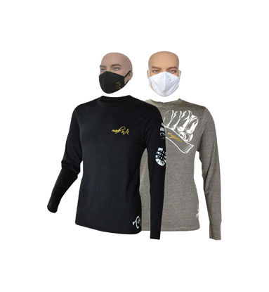 Image de T-shirt en coton longues manches + masque - Semelle blanche et Up collection - 2 pièces - Made in Cameroon - Noir et Gris