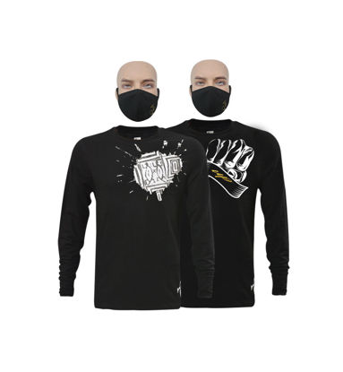 Image de T-shirt en coton longues manches + masque - Tache blanche et Up collection - 2 pièces - Made in Cameroon - Noir