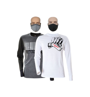 Image de T-shirt en coton longues manches + masque - Garoua et Up collection - 2 pièces - Made in Cameroon - Gris et Blanc