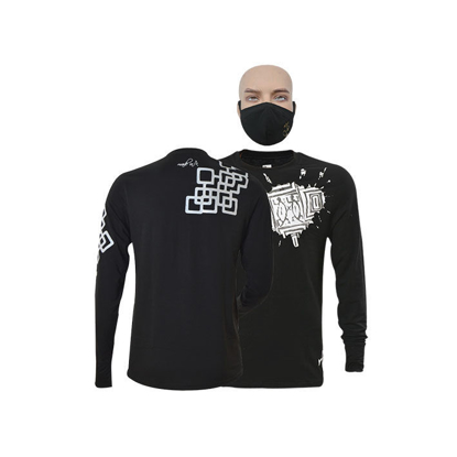 Image de T-shirt en coton - Longues manches - Carreaux blanc et tache blanche - 2 pièces - Made in Cameroon - Noir