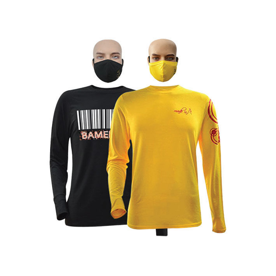 Image sur T-shirt en coton - Longues manches - Cercle rouge et Bamenda - 2 pièces - Made in Cameroon - Jaune et Noir