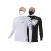Image sur T-shirt en coton - Longues manches - Carreaux bleu et tache blanche - 2 pièces - Made in Cameroon - Blanc et Noir