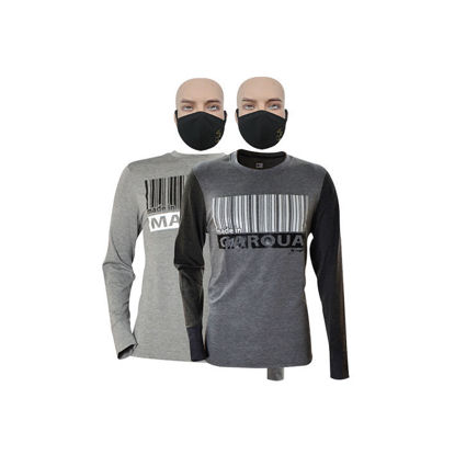 Image de T-shirt en coton - Longues manches + masque - Garoua et Maroua - 2 pièces - Made in Cameroon - Gris