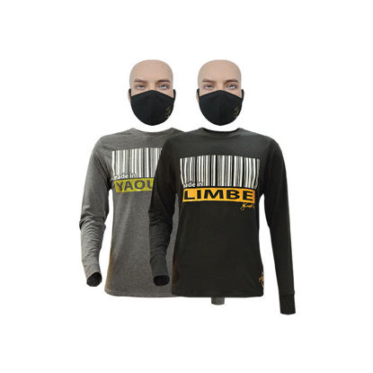 Image de T-shirt en coton - Longues manches + masque - Limbé et Yaoundé - 2 pièces - Made in Cameroon -  Noir et Gris