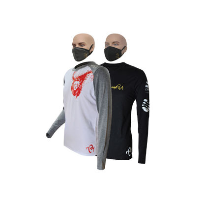 Agrandir l'image de T-shirt en coton - Longues manches + masque - Lion indomptable et semelle blanche - 2 pièces - Made in Cameroon - Blanc, Gris et Noir Image de T-shirt en coton - Longues manches + masque - Lion indomptable et semelle blanche - 2 pièces - Made in Cameroon - Blanc, Gris et Noir