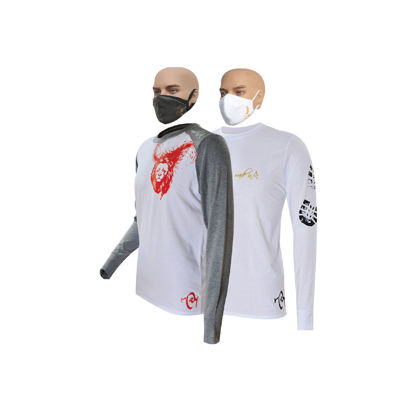 Agrandir l'image de T-shirt en coton - Longues manches + masque - Lion indomptable et semelle noire - 2 pièces - Made in Cameroon - Blanc et gris Image de T-shirt en coton - Longues manches + masque - Lion indomptable et semelle noire - 2 pièces - Made in Cameroon - Blanc et gris