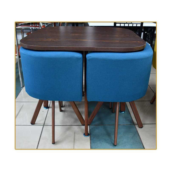 Image sur Salle a manger - 4 places - table en bois - chaise en tissu - Bleu