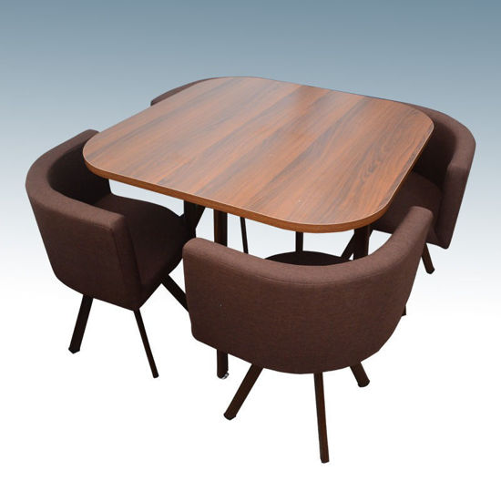 Image sur Salle a manger - 4 places - table en bois - chaise en tissu Marron