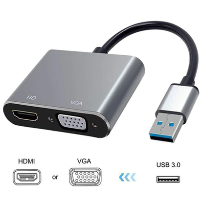 Agrandir l'image de 2 en 1 double affichage 1080P USB 3.0 vers VGA HDMI convertisseur câble adaptateur Hub pour MacBook Windows 7/8/10 IOS ordinateur portable PC Image de 2 en 1 double affichage 1080P USB 3.0 vers VGA HDMI convertisseur câble adaptateur Hub pour MacBook Windows 7/8/10 IOS ordinateur portable PC