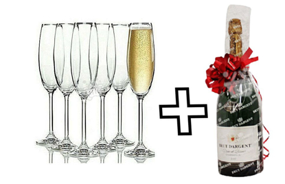 Agrandir l'image de Champagne -Brut d'Argent Chardonnay - 1.5L + Flûtes à champagne - 150ml - 6 Pièces Image de Champagne -Brut d'Argent Chardonnay - 1.5L + Flûtes à champagne - 150ml - 6 Pièces