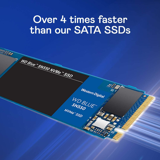 Image sur Disque SSD interne NVMe Western Digital 1 To WD Blue SN550 - Gen3 x4 PCIe 8 Gb / s, M.2 2280, 3D NAND, jusqu'à 2400 Mo / s - WDS100T2B0C 24 Mois