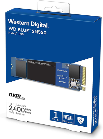 Image sur Disque SSD interne NVMe Western Digital 1 To WD Blue SN550 - Gen3 x4 PCIe 8 Gb / s, M.2 2280, 3D NAND, jusqu'à 2400 Mo / s - WDS100T2B0C 24 Mois