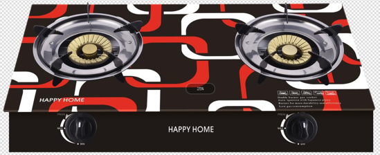 Image sur Plaque à gaz - 2 Foyers - Vitré - Noir blanc et rouge