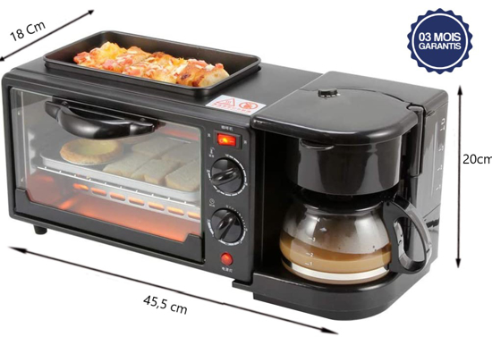 Image sur Machine Multifonction 3-en-1 Petit déjeuner Machine, avec Cuisson, Omelette, Chauffage, Décongeler, Grill et 0,6 L Cafetière - Garantie 3Mois