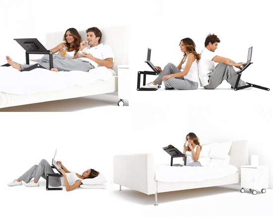 Image sur Support d'ordinateur portable réglable avec ventilateur de refroidissement et tapis de souris