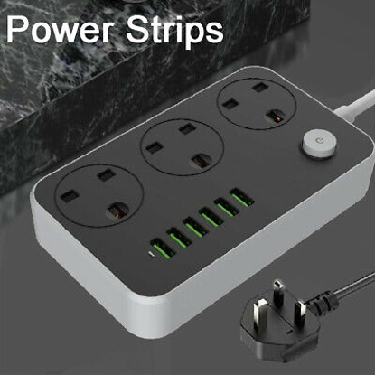 Image de Multiprise Adaptateur de prise USB intelligent Protecteur de surtension 3 prises universelles CA avec prise électrique USB