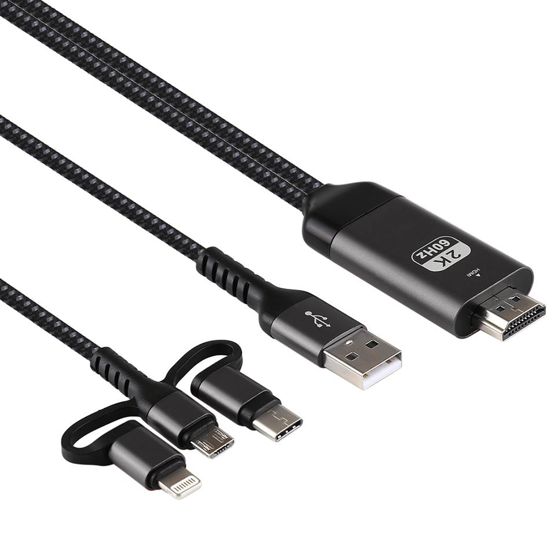 Image sur CÂBLE HDMI 3 EN 1 [LIGHTNING + MICRO USB + USB-C] 1M80