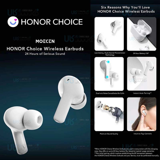 Image sur Écouteurs Bluetooth Honor Choice Double microphone, réduction du bruit pour les appels, écouteurs IP54 étanche et anti-poussière - BLANC - 6 MOIS