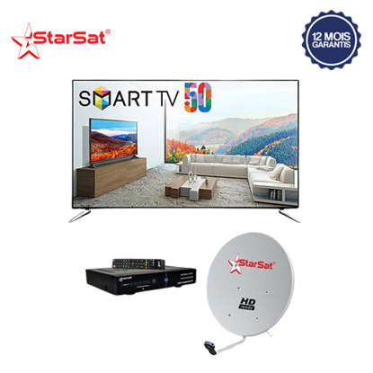 Smart TV LED Star Sat - 50" - Android - Full HD - ultra slim - Noir - 12 Mois + KIT satellite - Plus de 100 chaînes gratuites-iziwaycameroun Smart TV LED Star Sat - 50" - Android - Full HD - ultra slim - Noir - 12 Mois + KIT satellite - Plus de 100 chaînes gratuites
