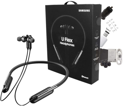 Agrandir l'image de Écouteurs intra-auriculaires flexibles sans fil Bluetooth U Flex de Samsung avec microphone - Noir - 6 Mois Image de Écouteurs intra-auriculaires flexibles sans fil Bluetooth U Flex de Samsung avec microphone - Noir - 6 Mois
