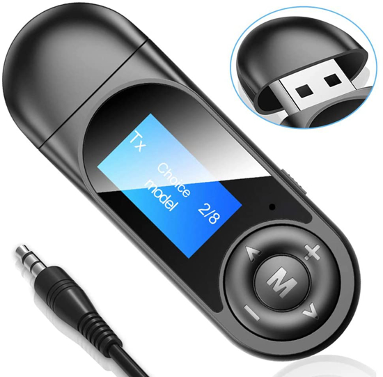 Adaptateur sans Fil Bluetooth Portable avec câble Audio 3,5 mm pour téléviseur/Casque/PC/Voiture/stéréo Domestique Alimentation par USB, Faible Latence Récepteur émetteur Bluetooth 5.0 2 en 1 