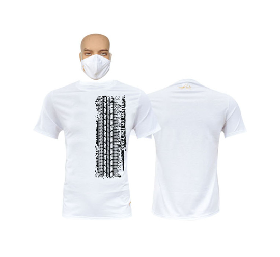 Image sur T-shirt en coton - Courtes manches - Collection Pneu - Made in Cameroon - Blanc