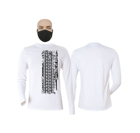 Image sur T-shirt en coton - Longues manches + masque - Collection Pneu - Made in Cameroon - Blanc