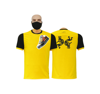 Image de T-shirt et masque en coton - Courtes manches - North west collection1 - Made in cameroon - Jaune et noir