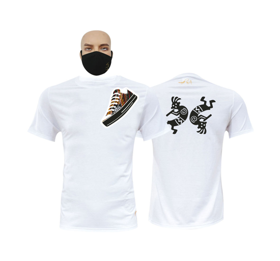Image sur T-shirt et masque en coton - Courtes manches - North west collection1 - Made in Cameroon - Blanc
